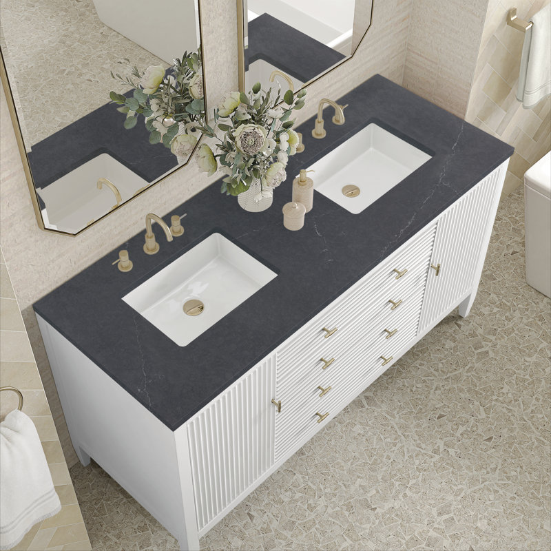 Myrrin 60'' W Double Vanity, Charcoal Soapstone, Bright White, 8" Widespread