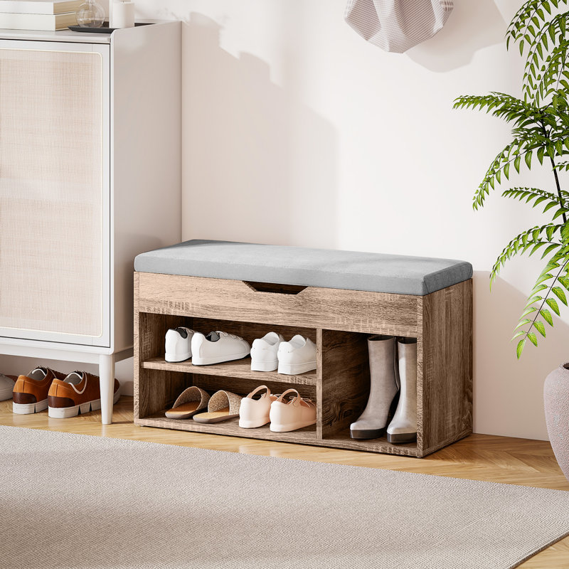 Stav 7 Pair Shoe Storage Bench, Grey Wood Grain