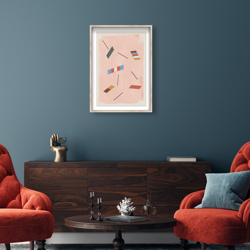 Oliver Gal Floating Color Blocks in Pink Abstract - Luxury Shadowbox Framed Wall Art, Cream, 26" H x 18" W