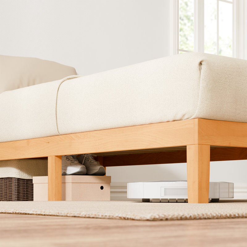 Lit plateforme en bois massif avec table de chevet 2 tiroirs Devries, Twin, 12"