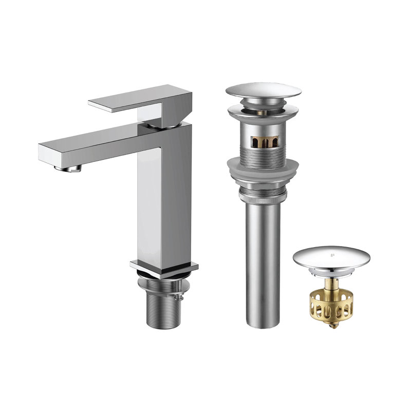 Single Hole Bathroom Faucet with Pop-up Drain and Strainer Basket, Satin Nickel