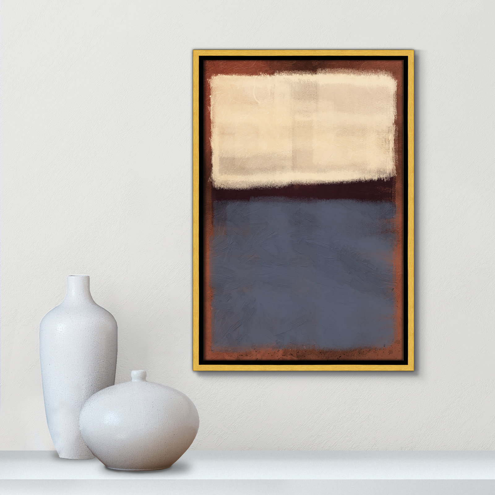 Alabaster Burst - Floater Frame Painting on Canvas, Gold Framed, 19.5" H x 13.5" W x 2" D