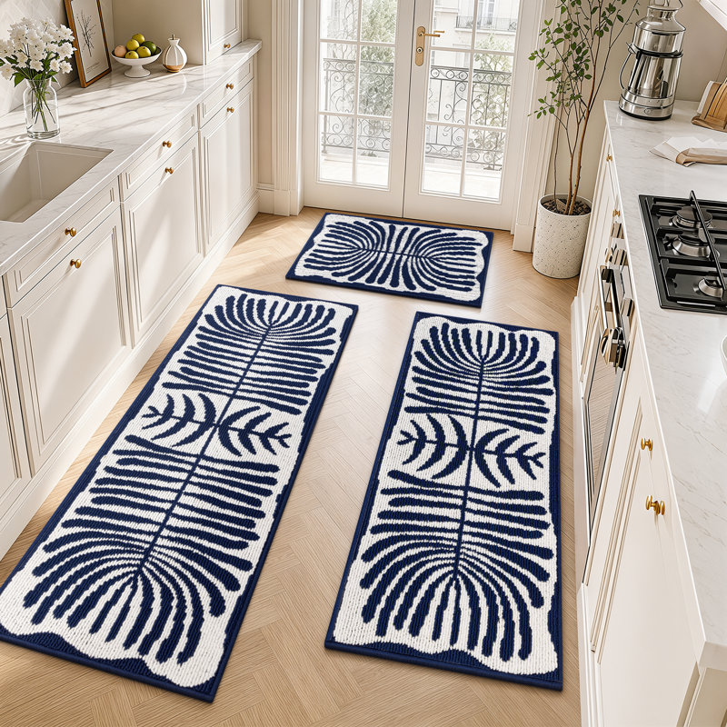 Tapis de couloir antidérapant Boho (ensemble de 3), Bleu