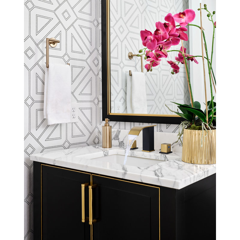 Robinet de lavabo de salle de bain à large entraxe à 3 trous, 8 pouces avec bonde escamotable et tuyau, Noir / or
