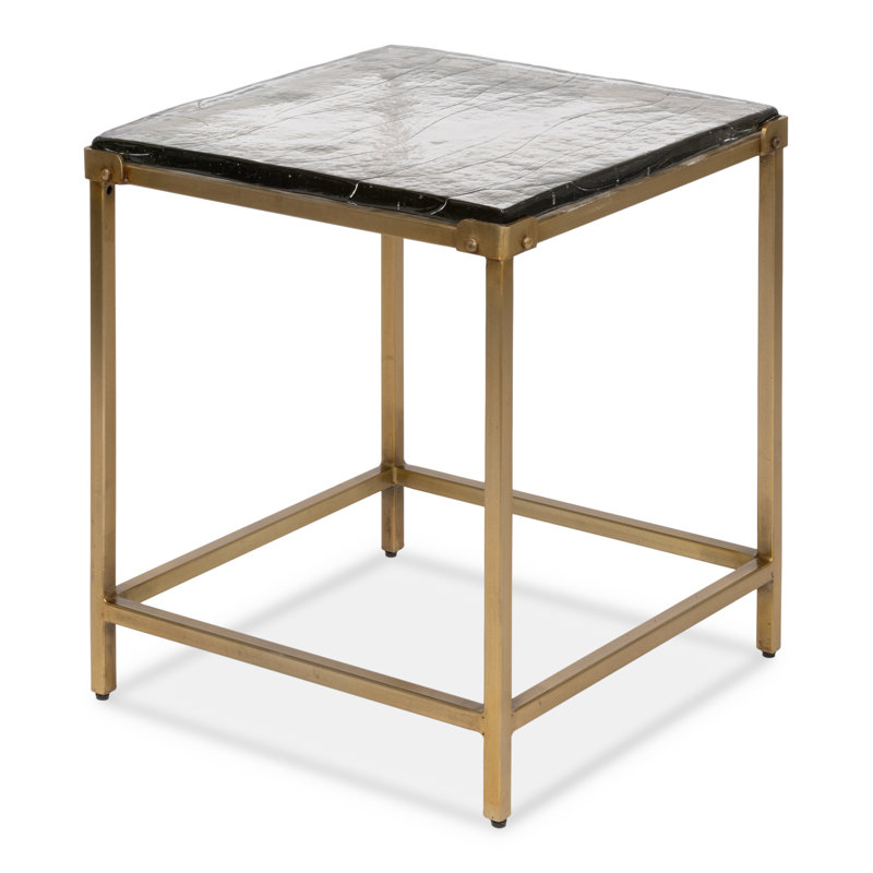 Christian Aged Brass and Glass Square Side Table