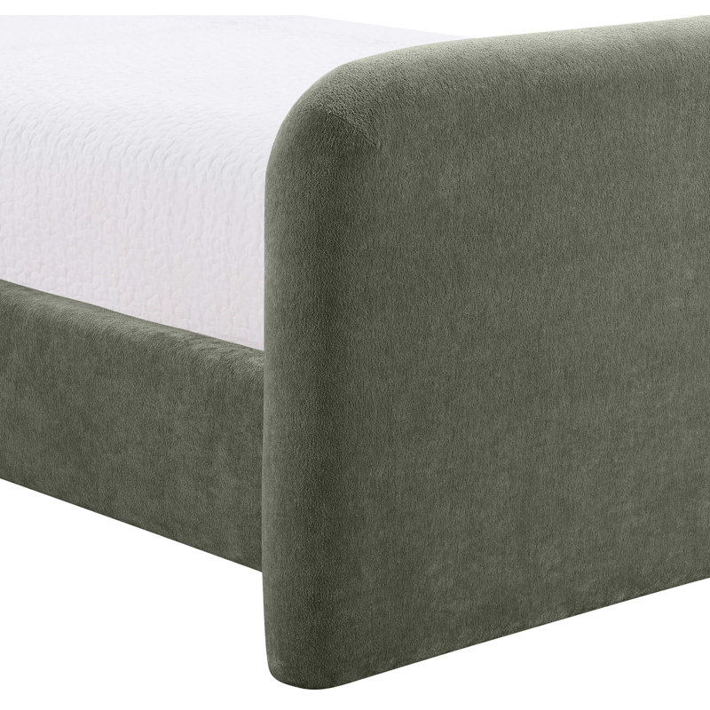 Fira Daliah Chenille Fabric Upholstered Bed, King, Green Chenille Fabric