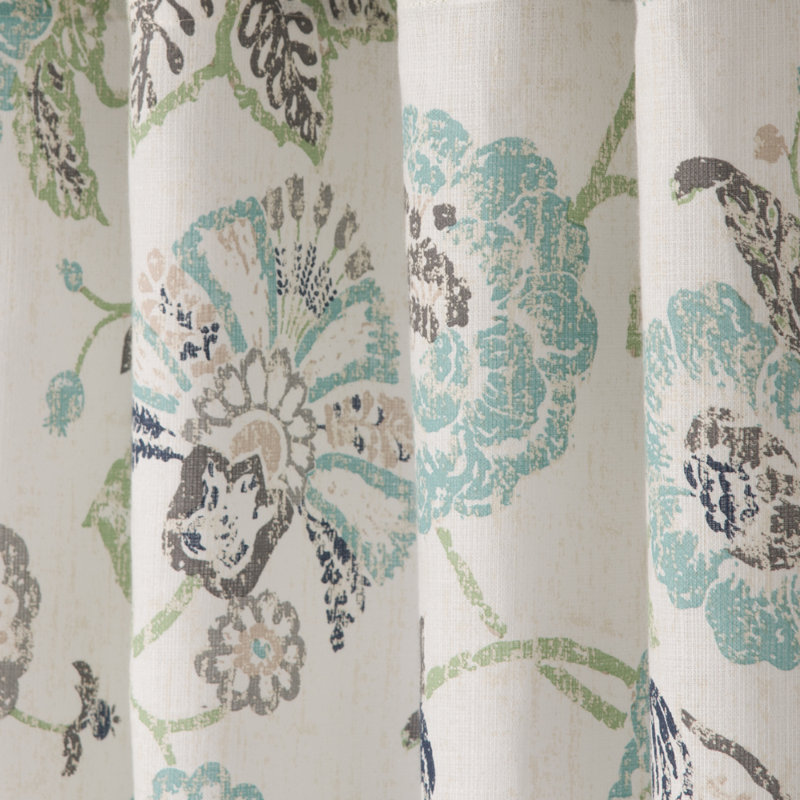 Quickep Polyester / Cotton Light-Filtering Jacobean Print Curtain Panel with Grommet Top, Blue/Light Green, 50" x 84"