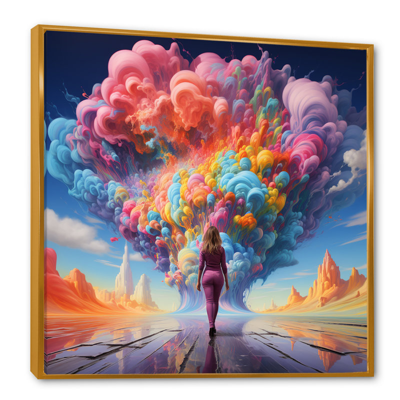 «Man Into The Rainbow surrealism I», art mural surréalisme, Or, H 30 po x l 30 po