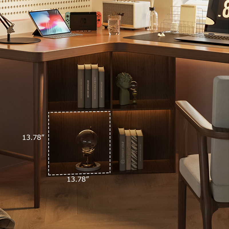 Bureaux en bois massif brun en forme de L, Retour à gauche, H 29,53 po x l 70,87 po x P 62,99 po