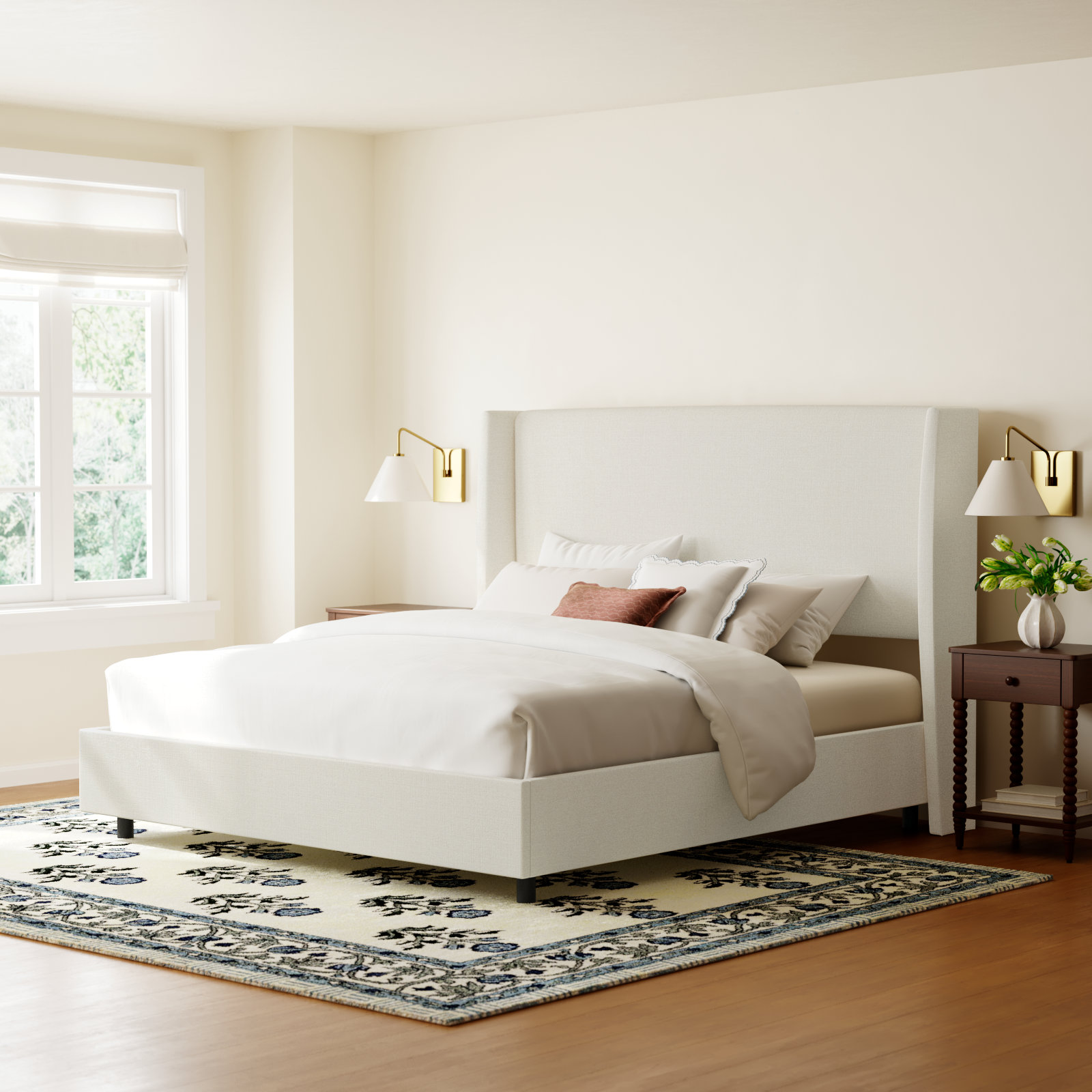 Tilly Upholstered Bed, King, Zuma White Textured Linen