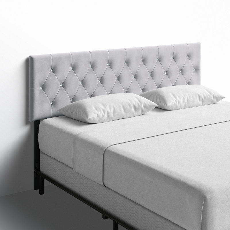 Ameer Velvet Upholstered Panel Headboard, Grey Velvet, King