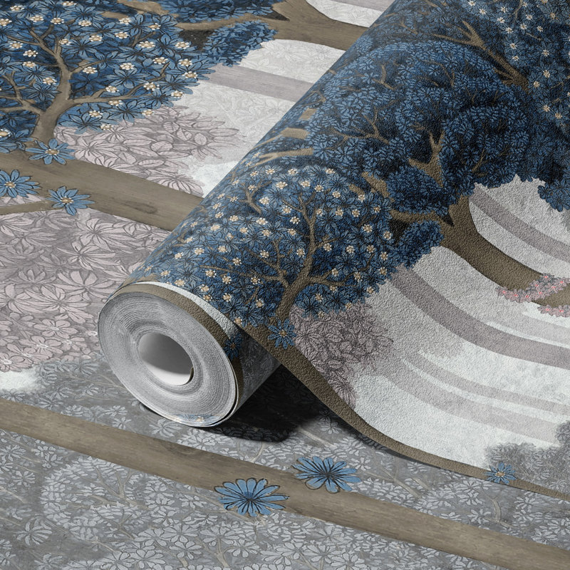 Papier peint Serene Greenery And Blooming Trees, Bleu, L 66 po x l 122 po