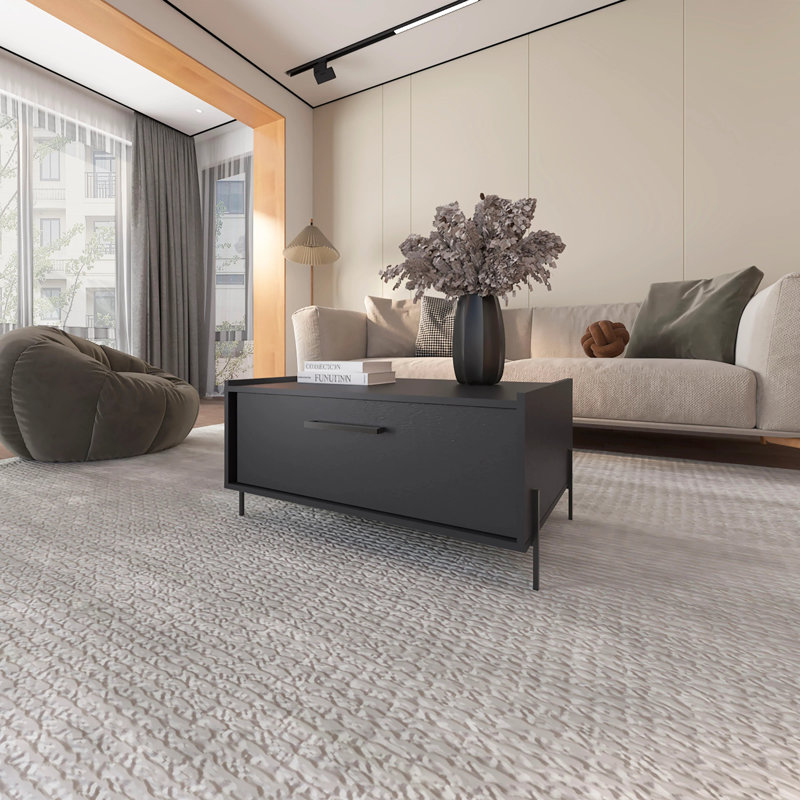 Coffee Table with Flip-Down Door, Black