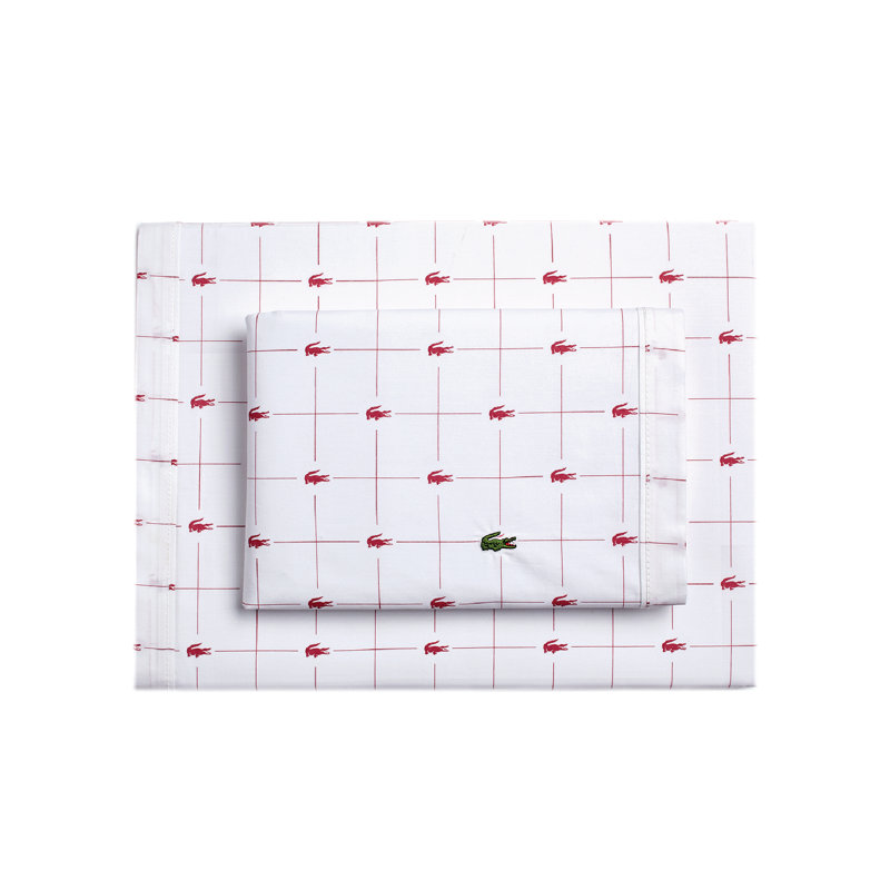 Lacoste Slice Cotton Percale Sheet Set, Cooling & Breathable Bedding, Deep Pocket Fitted Sheet, Baroque Rose, Cal King