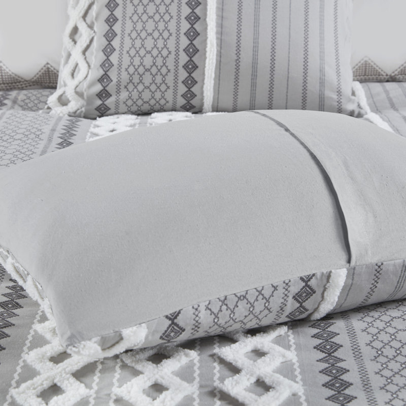 Gray Full Cotton Reversible Comforter Set with Chenille