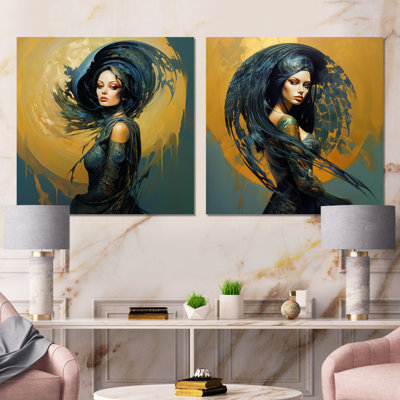 «Golden Blue», peinture liquide femme IV - ensemble de 2 reproductions d'art abstrait femme