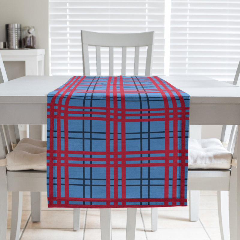 Paid Polyester Table Runner, 90" L x 16" W, Blue/Navy/Red