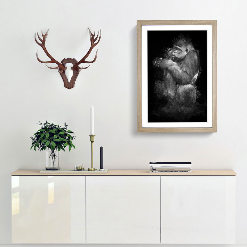 Lowland Gorilla in Abstract - Picture Frame Painting Print, Oak Framed, 36cm H x 27cm W x 2cm D
