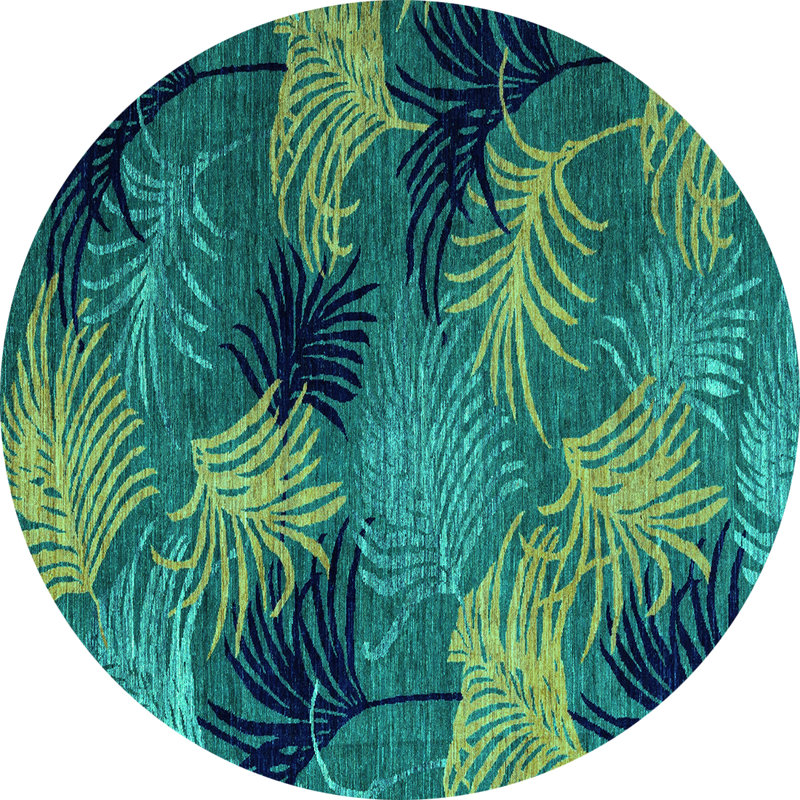 Tapis bleu / vert en chenille tissé à la machine Raimunda, Carré 5 pi