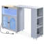 Modern Kitchen Storage Island With Extended Table, Led , Power Outlet & Elegant Fluted Glass Doors, Grey Adjustable Lights Connection-2133027557