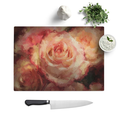 Tempered Glass Tipped Roses Chopping Board
