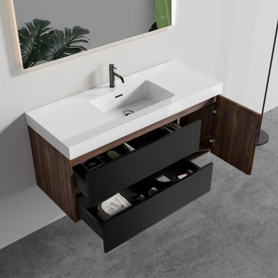 Modern Wall-Mounted Bathroom Vanity with Silent Soft-Closing Storage and Integrated Sink