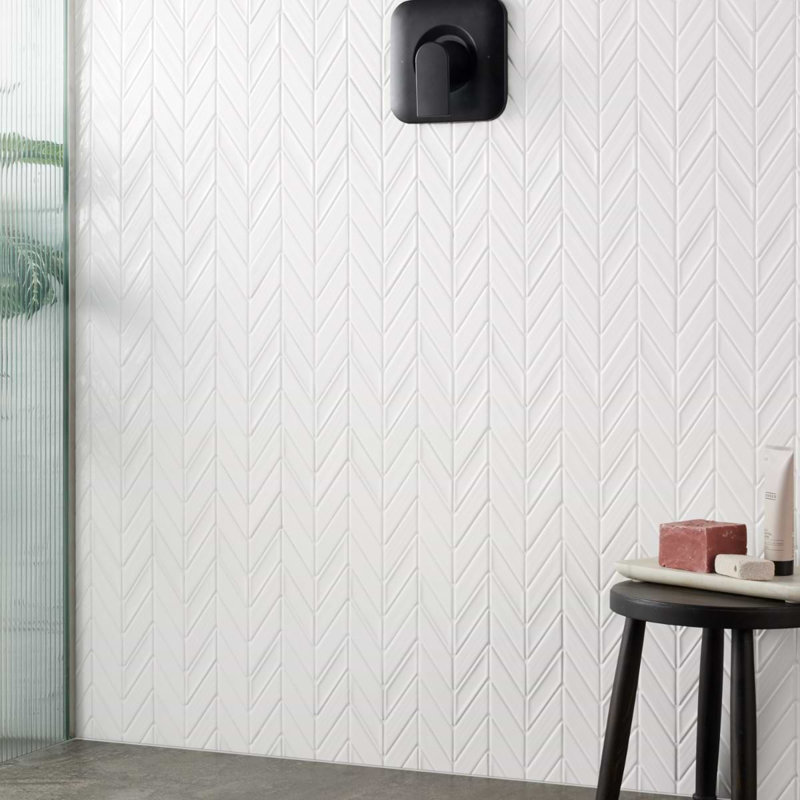 Brookline Chevron 1x5 Glossy Ceramic Mosaic Tile, Warm Gray