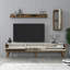 Meuble télé moderne avec tablette murale et armoire, noyer et crème, 70,9 x 13,8 x 17,7 pouces | 100% panneau de particules enduit de mélamine, épaisseur: 0,7 pouce | Design élégant avec rangement supplémentaire et poignées en plastique, parfait pour un décor scandinave-436256141