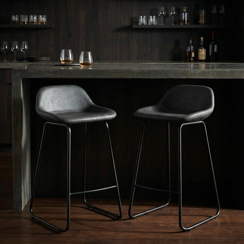 Tabouret de bar et de comptoir Maugansville, Noir anthracite, Tabouret de comptoir (siège d’une hauteur de 25