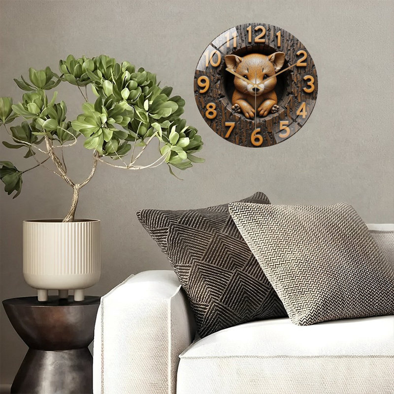 Horloge murale silencieuse en verre trempé de 30 cm, « Horloge murale décorative renard », silencieuse (sans tic-tac), fonctionne avec des piles AA (non incluses), décoration artistique pour la maison