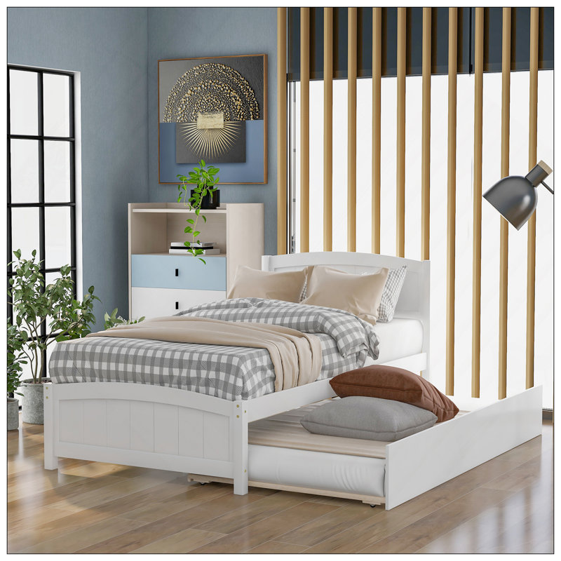 Lit plateforme simple avec lit gigogne, Blanc