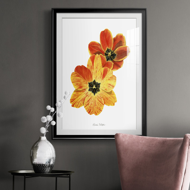Olive's Tulips II, reproduction encadrée de qualité supérieure, prête à être accrochée, H 36,5 po x l 26,5 po x P 1 po, Noir
