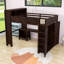 Lit mezzanine en bois avec bureau, garde-robe, charge USB et tablettes de rangement-1396242355