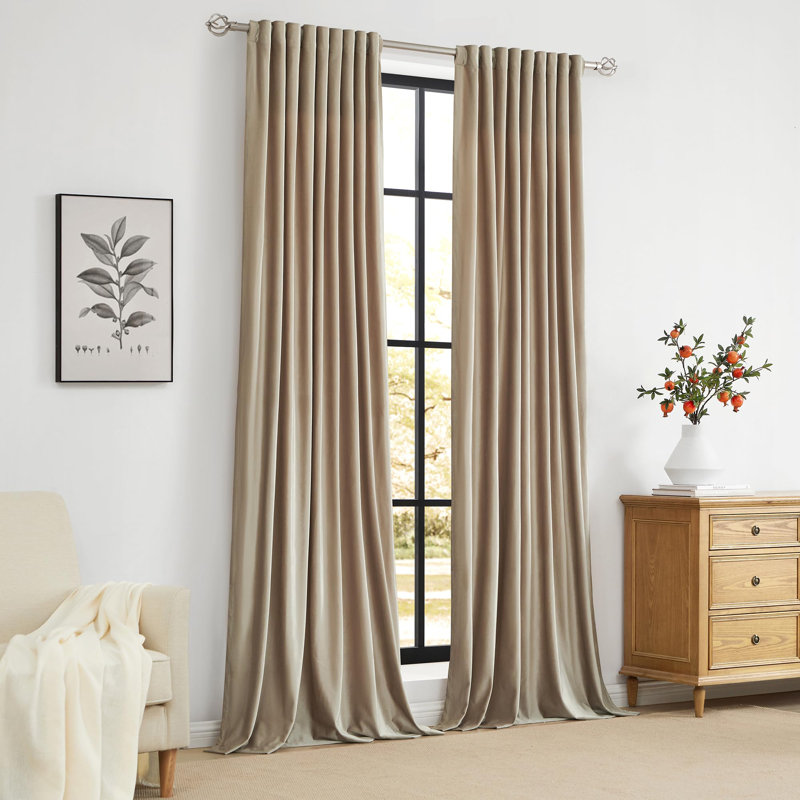 Rideaux 100% occultant en velours beige champagne, ensemble de 2 rideaux doublés avec passe-tringle