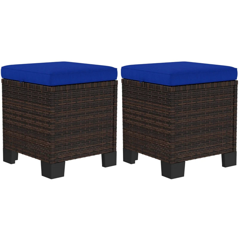 Outdoor Ottoman,Ottoman Cubes Set Of 2, Brown/Dark Blue