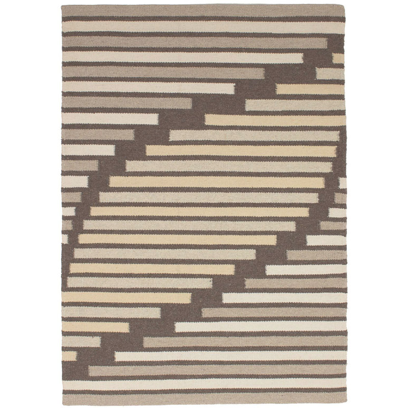 Tapis gris / crème / brun en laine tissé à la main de conception unique 4 pi 6 po x 6 pi 6 po Fickes