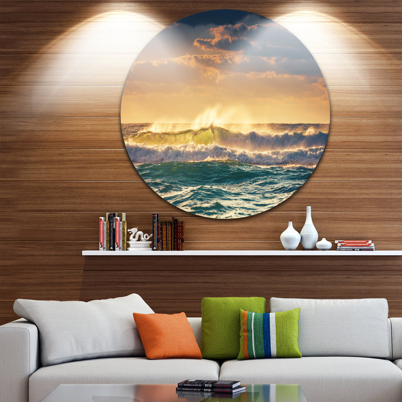 «Sunrise and Shining Waves in Ocean», reproduction de photo sur métal, H 23 po x l 23 po