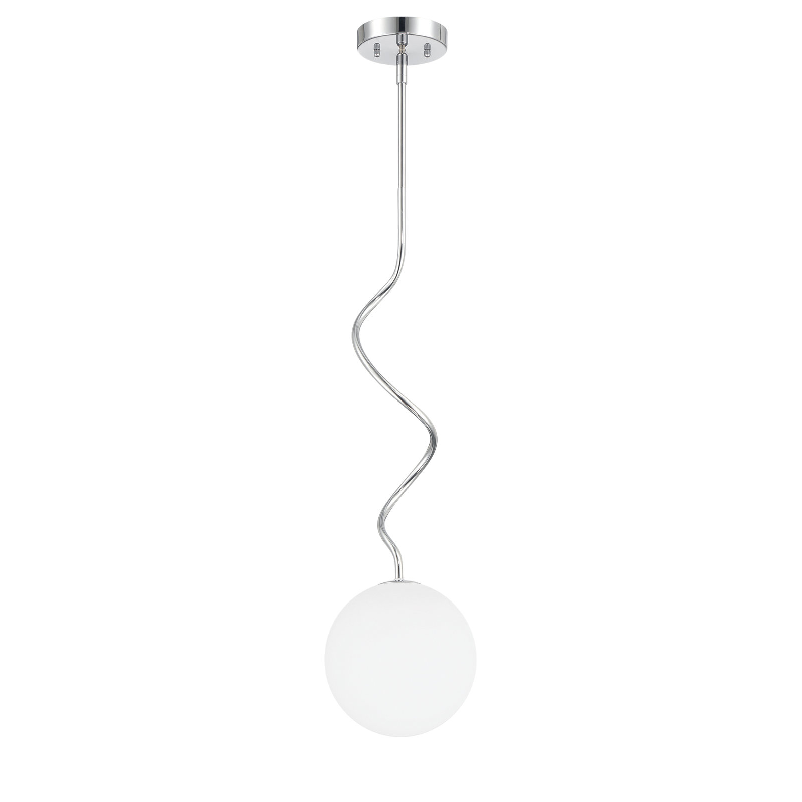 S-Curve Globe Pendant with White Jade Glass, Chrome