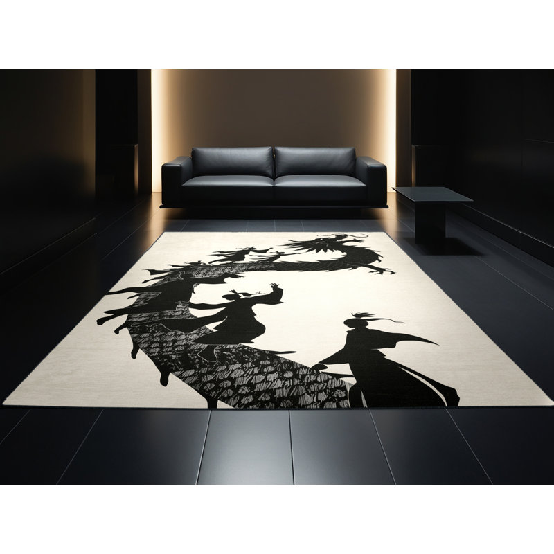Tapis oriental moelleux moelleux d'inspiration mondiale de la danse du dragon Snediker, 7 x 10