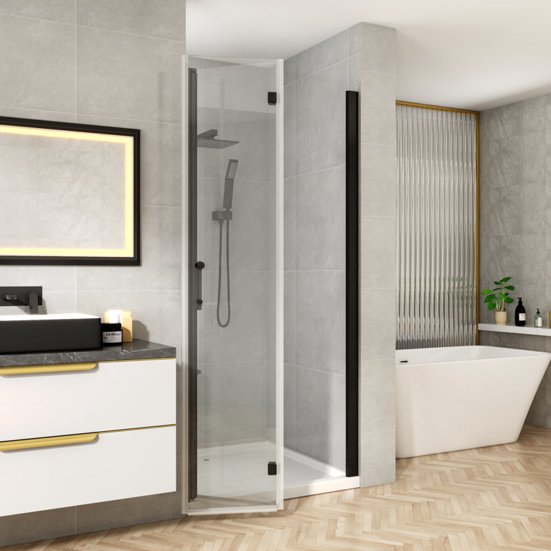 34''-35.5'' Black Aluminum Frameless Bi-Fold Shower Door