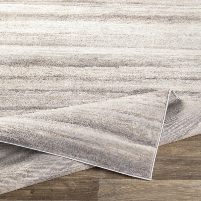 Behan Striped Medium Gray/Tan/Camel Rug, Rectangle 7'10" x 10'