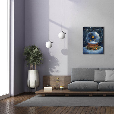 Toile épique Graffiti «Christmas Globe with Star and Snow Blue» par Momart, 12 po x 16 po