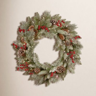 24" Frosted Berry Pre-Lit Wreath