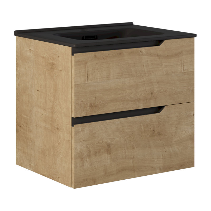 Duo 24" Single Vanity With Integrated Ceramic Top, Blonde Wood, 24", Black