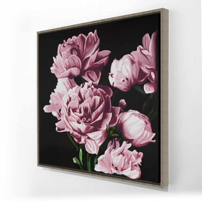 Toile noire botanique romantique | Pivoines roses