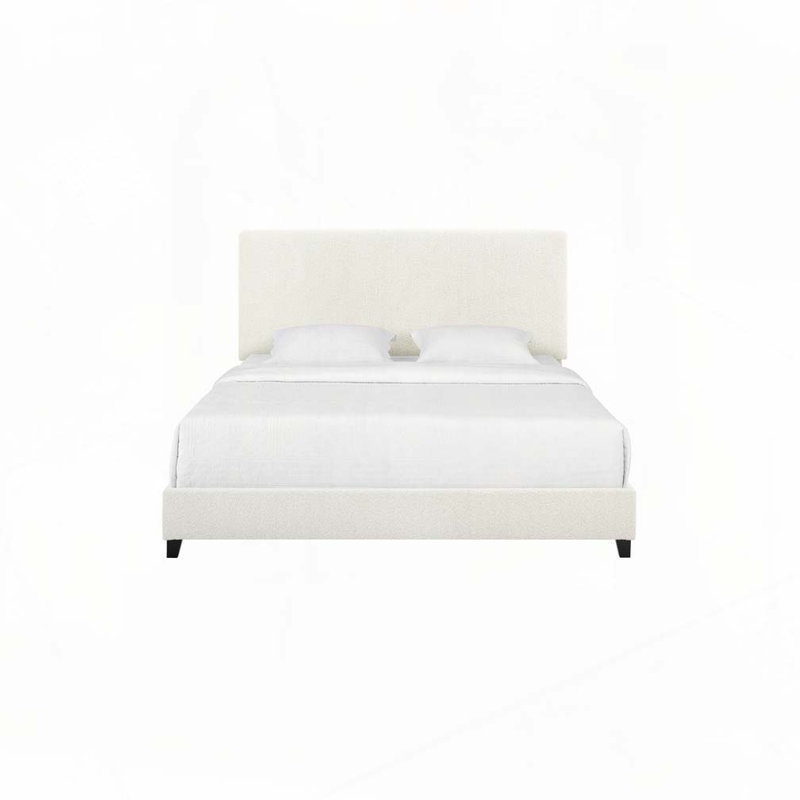 Lit plateforme tapissier Boucle, Blanc, Très grand lit