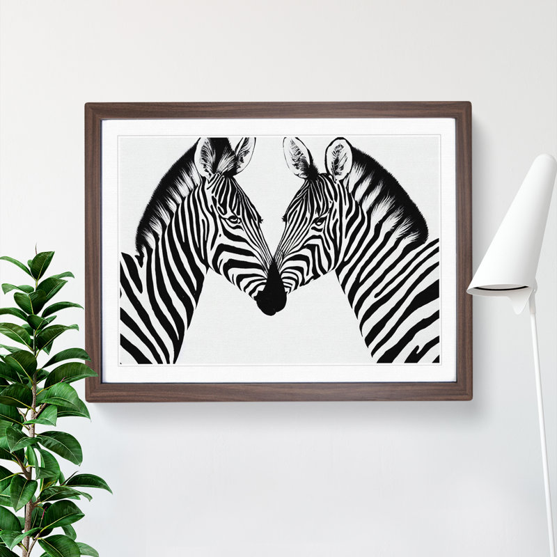 Two Zebras Vol.1 - Single Picture Frame Print, 25cm H x 34cm W x 2cm D, Walnut