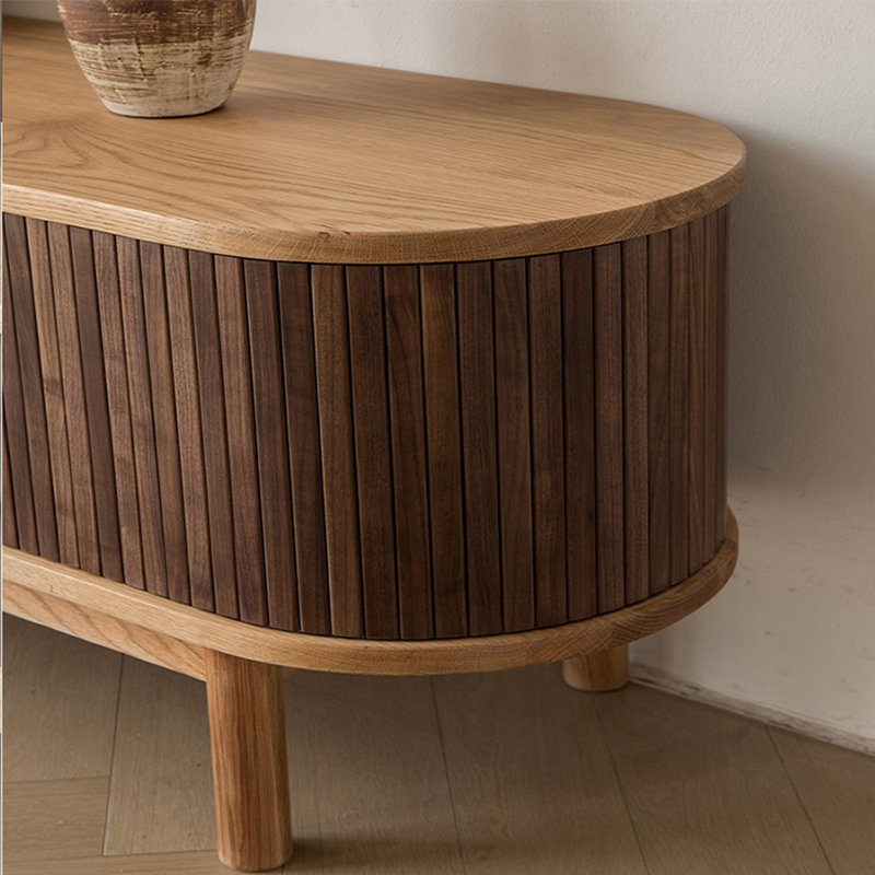 Meuble télé en bois massif de style japonais, 70.87"