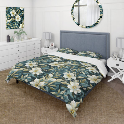 White Green White Green Vintage Cottage Flowers Polyester Box Stitch Floral Duvet Cover Set