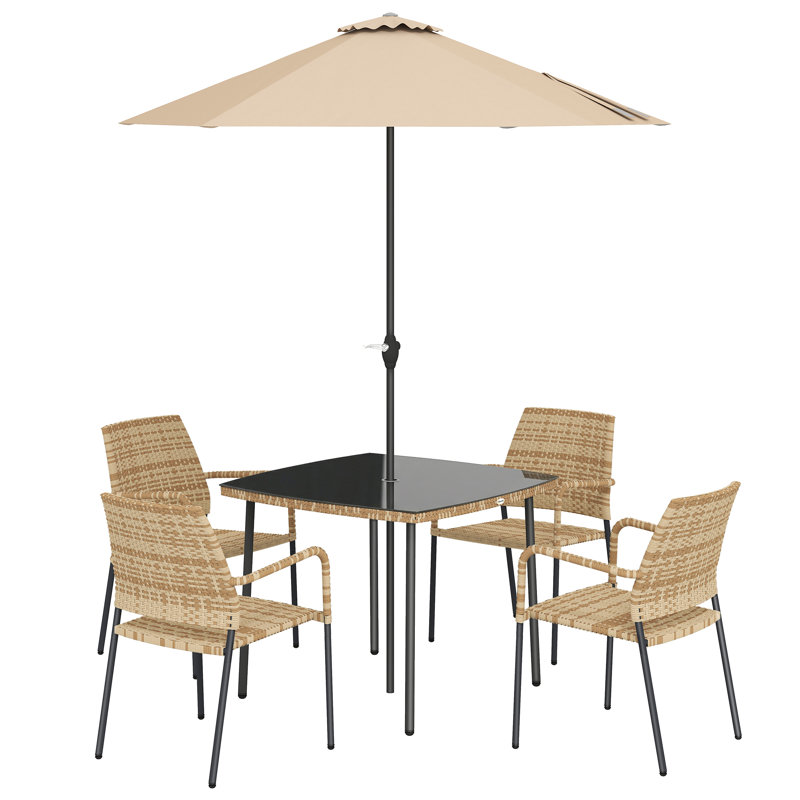 4 - Person Patio Dining Set with Square Table, Natural